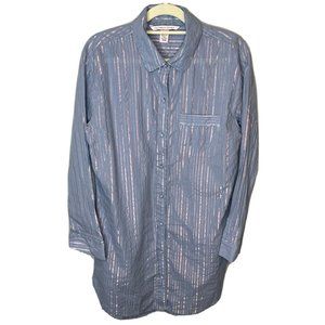Victorias Secret Nightgown Small Long Sleeve Blue Pink Metallic Striped Button